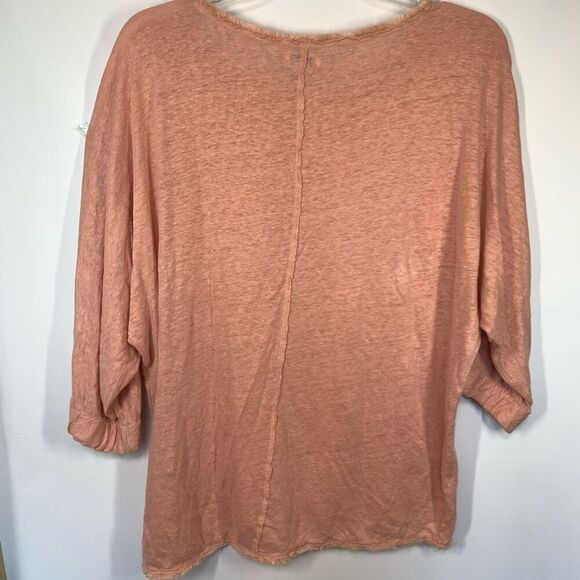 Sundance Women's Frayed Neck Linen 3/4 Sleeve Top Coral Pink Size Medium - Picture 7 of 7